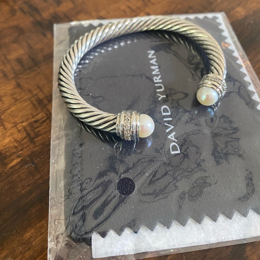 David Yurman Cable Bracelet with Pearls and Diamonds, 7mm